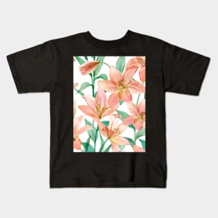 Spring transparent Lily flowers. Translucent watercolor tropical flowers. Spring blossom composition Kids T-Shirt